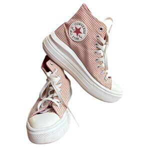 Converse All Star Move Canvas Platform Checkered High Tops Cream Coral Pink sz 8